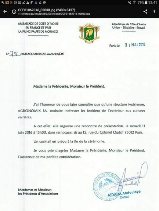 Souscriptions des Ivoiriens à l’agrobusiness  un courrier dévoile l